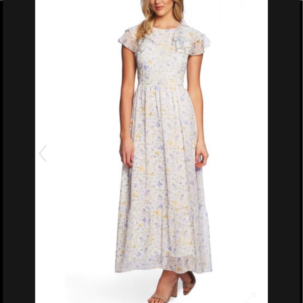 CeCe Provence Floral Ruffle Hem Maxi Dress